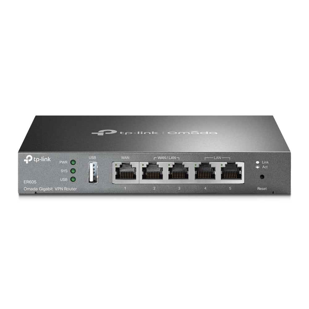 TP-Link ER605 Omada Gigabit VPN Router | 5 x Gigabit Ports | 1 x Gigabit WAN, 2 x Gigabit WAN/LAN, 1 x USB WAN Port for Mobile Broadband TP-Link ER605 Omada Gigabit VPN Router | 5 x Gigabit Ports | 1 x Gigabit WAN, 2 x Gigabit WAN/LAN, 1 x USB WAN Port for Mobile Broadband